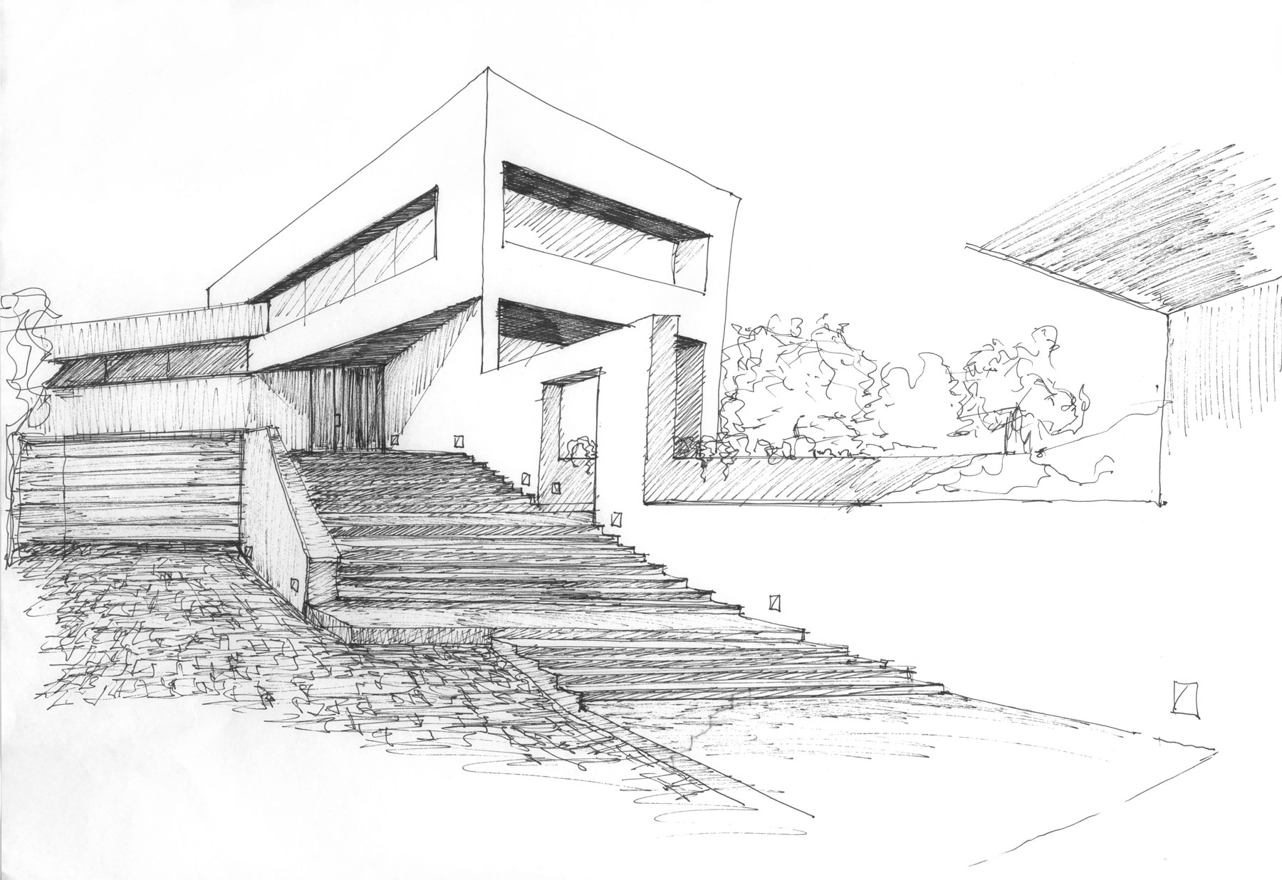 Modern House Sketch Design Front View Modern House